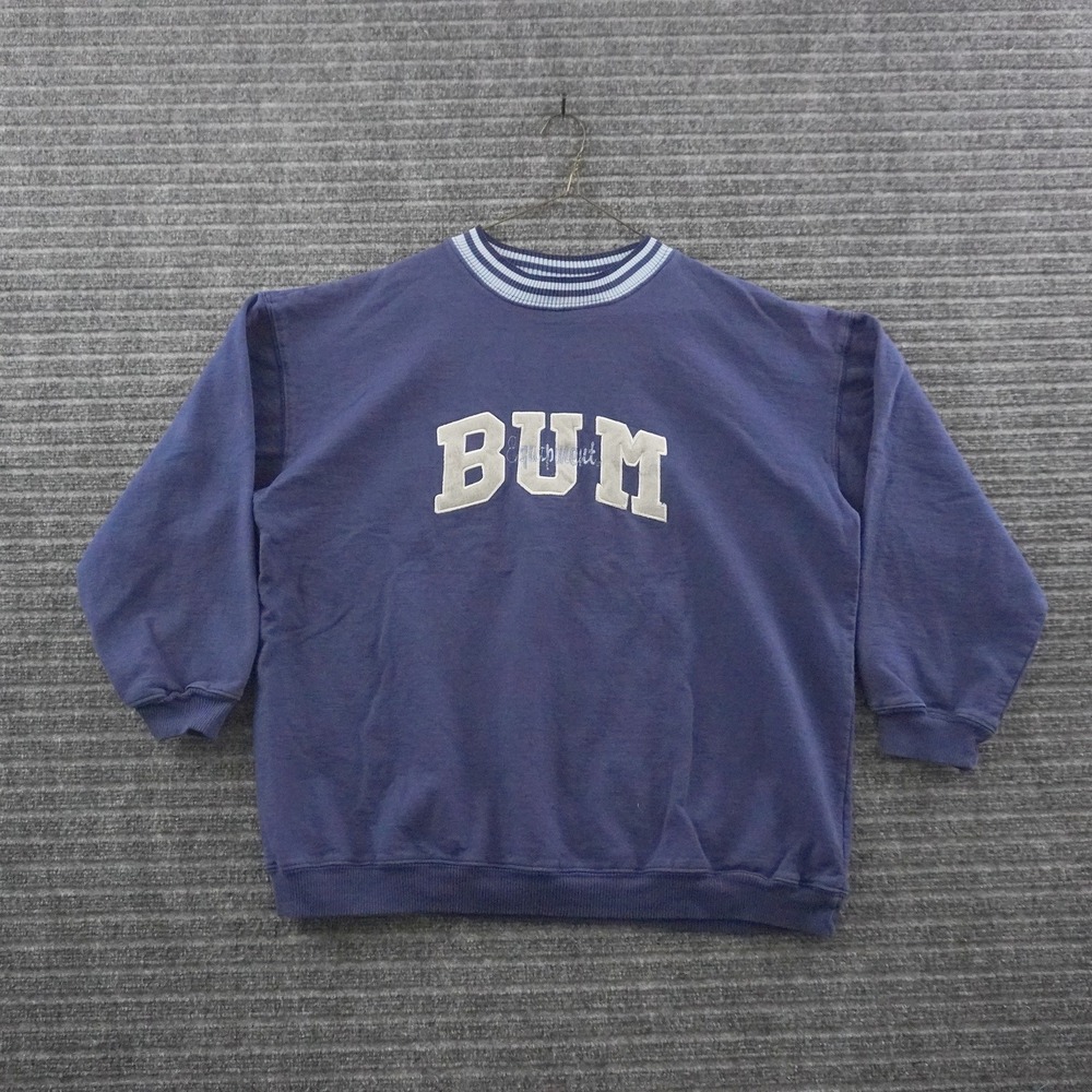 Vintage 90s B.U.M. Equipment Sweatshirt Unisex S/M Navy Blue Striped Neck